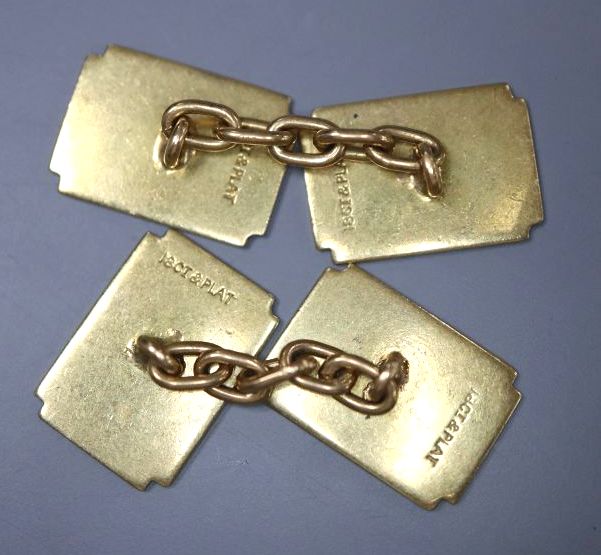 A pair of Art Deco engine turned 18ct and plat cufflinks,